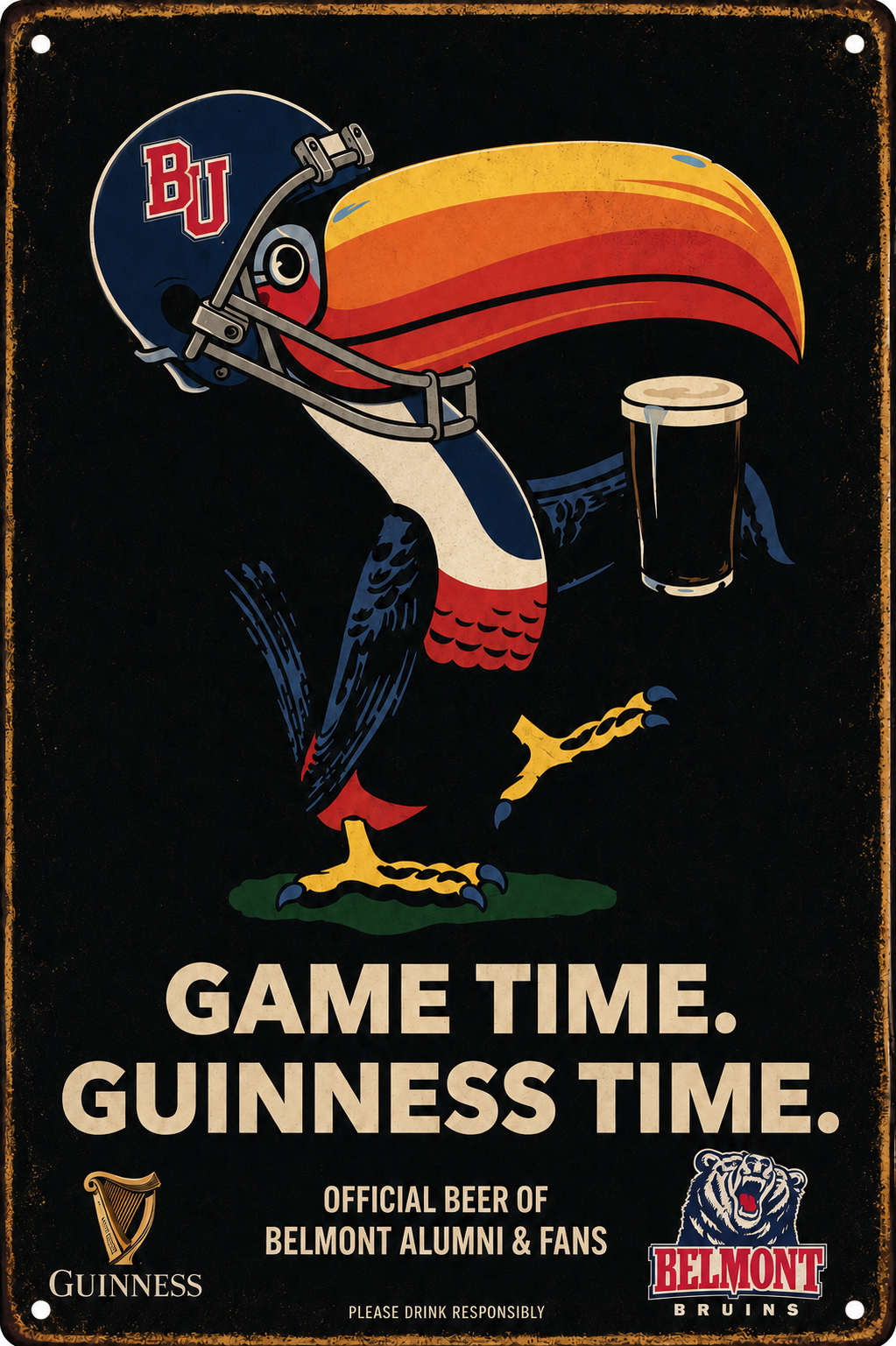 Belmont Bruins Game Time Guinness-Style Metal Sign
