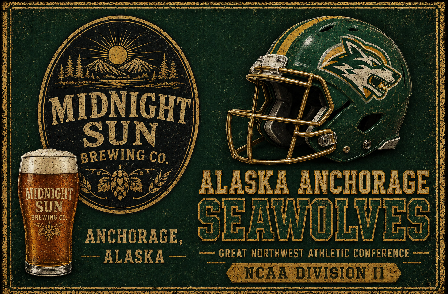 Midnight Sun Alaska Anchorage Seawolves Vintage-Style Wall Art
