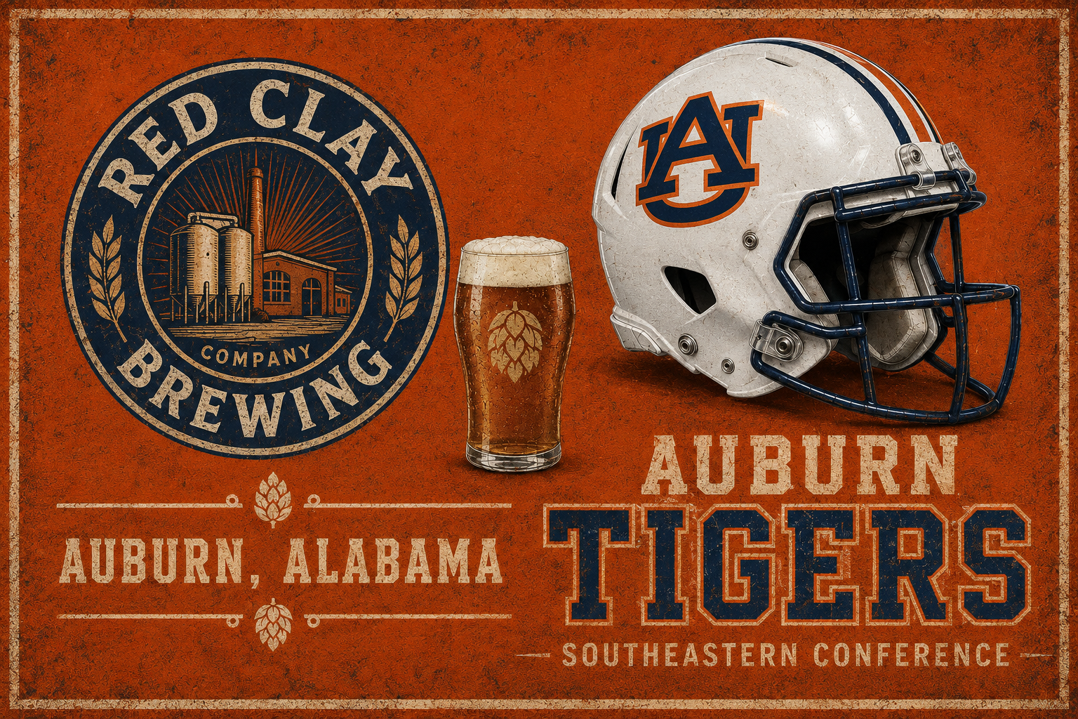Auburn Tigers Red Clay Brewing Vintage-Style Wall Art