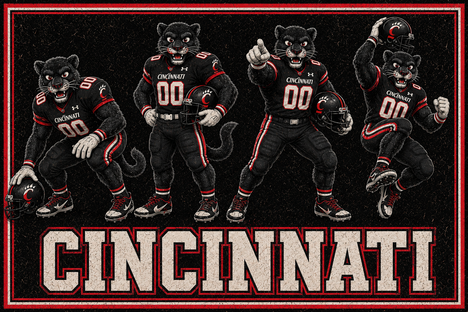 Cincinnati Football Bear Mascots Vintage-Style Wall Art
