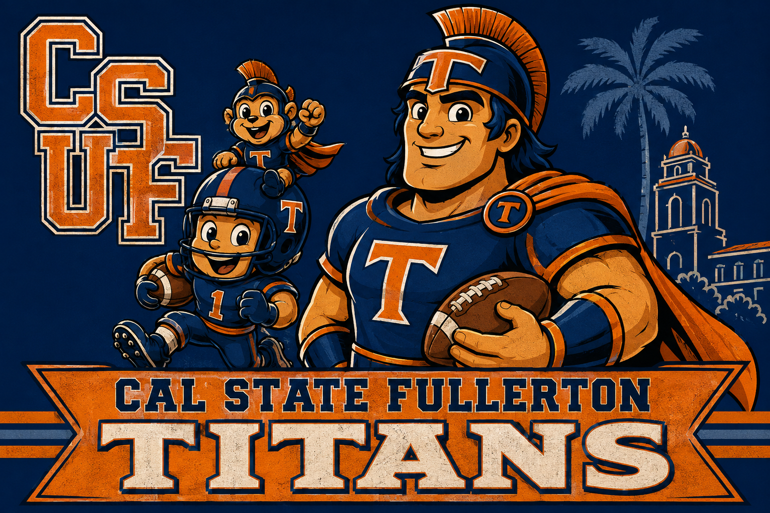 Cal State Fullerton Titans Retro Football Graphic Wall Art