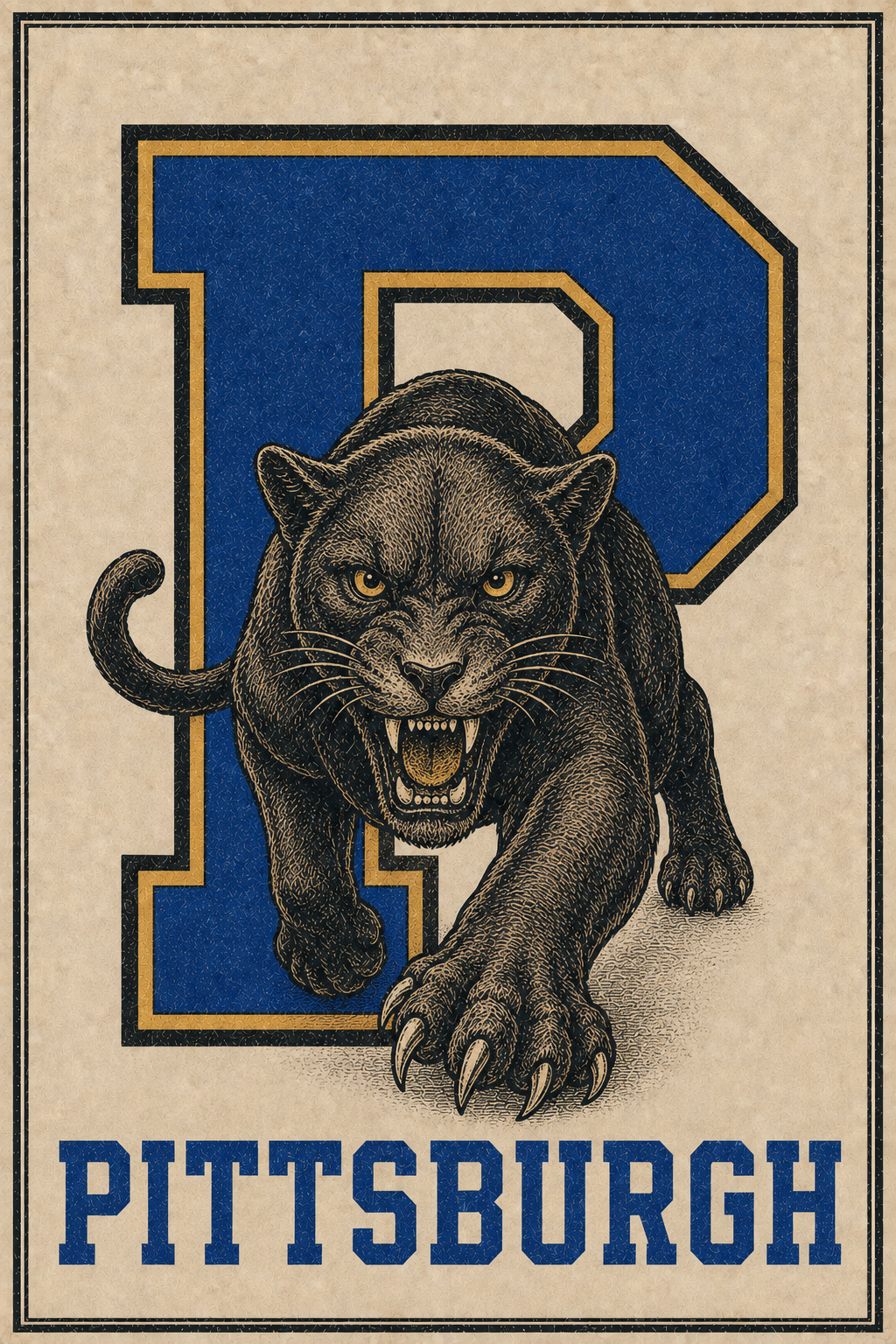 Pittsburgh Panther Blue and Gold Vintage-Style Wall Art
