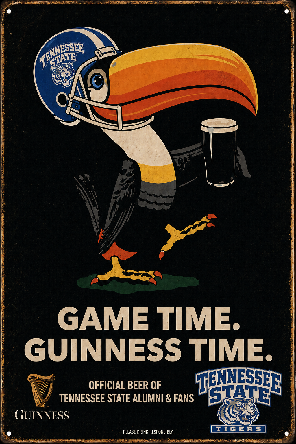 Tennessee State Tigers Game Time Guinness Style Metal Sign