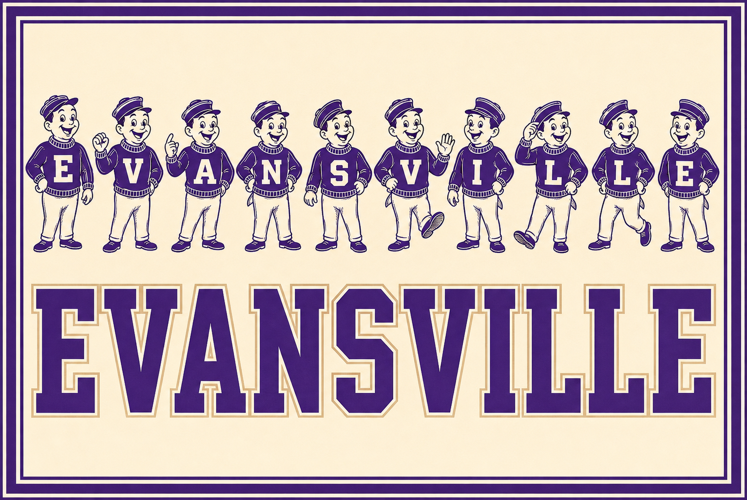 Evansville Purple Cartoon Letter Character Wall Art