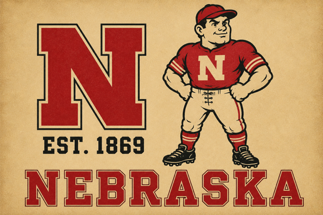 Vintage-Style Nebraska Football Player Wall Art