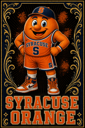 Syracuse Orange-Themed Basketball Mascot Wall Art