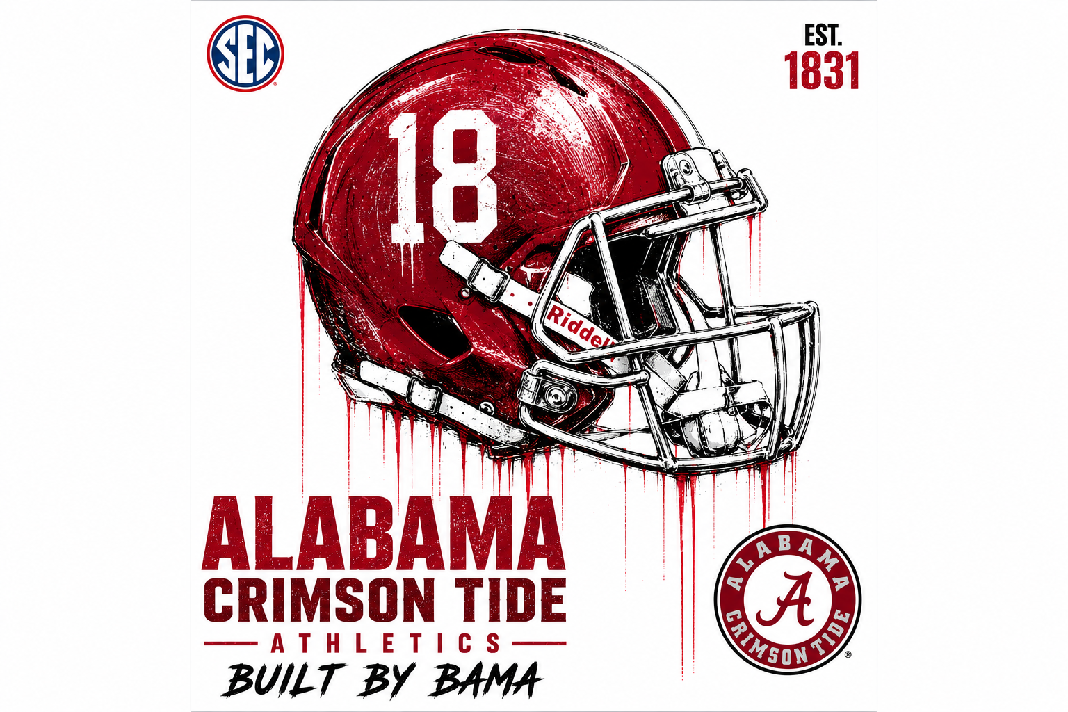 Alabama Crimson Tide Football Helmet #18 Graphic Wall Art