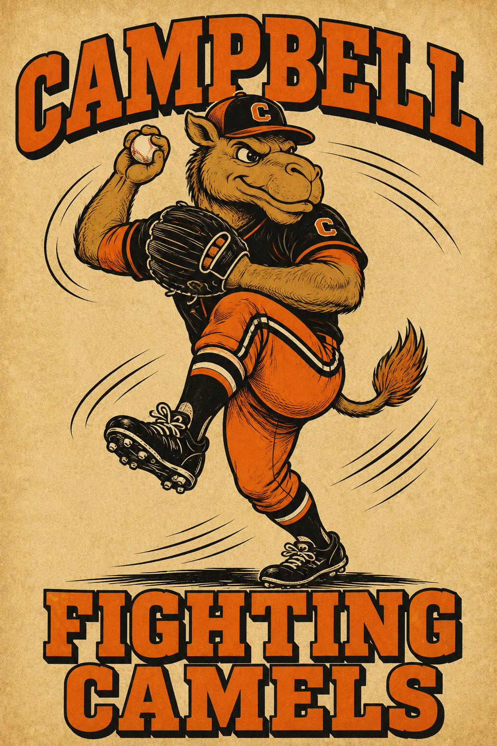 Campbell Fighting Camels Baseball Mascot Wall Art