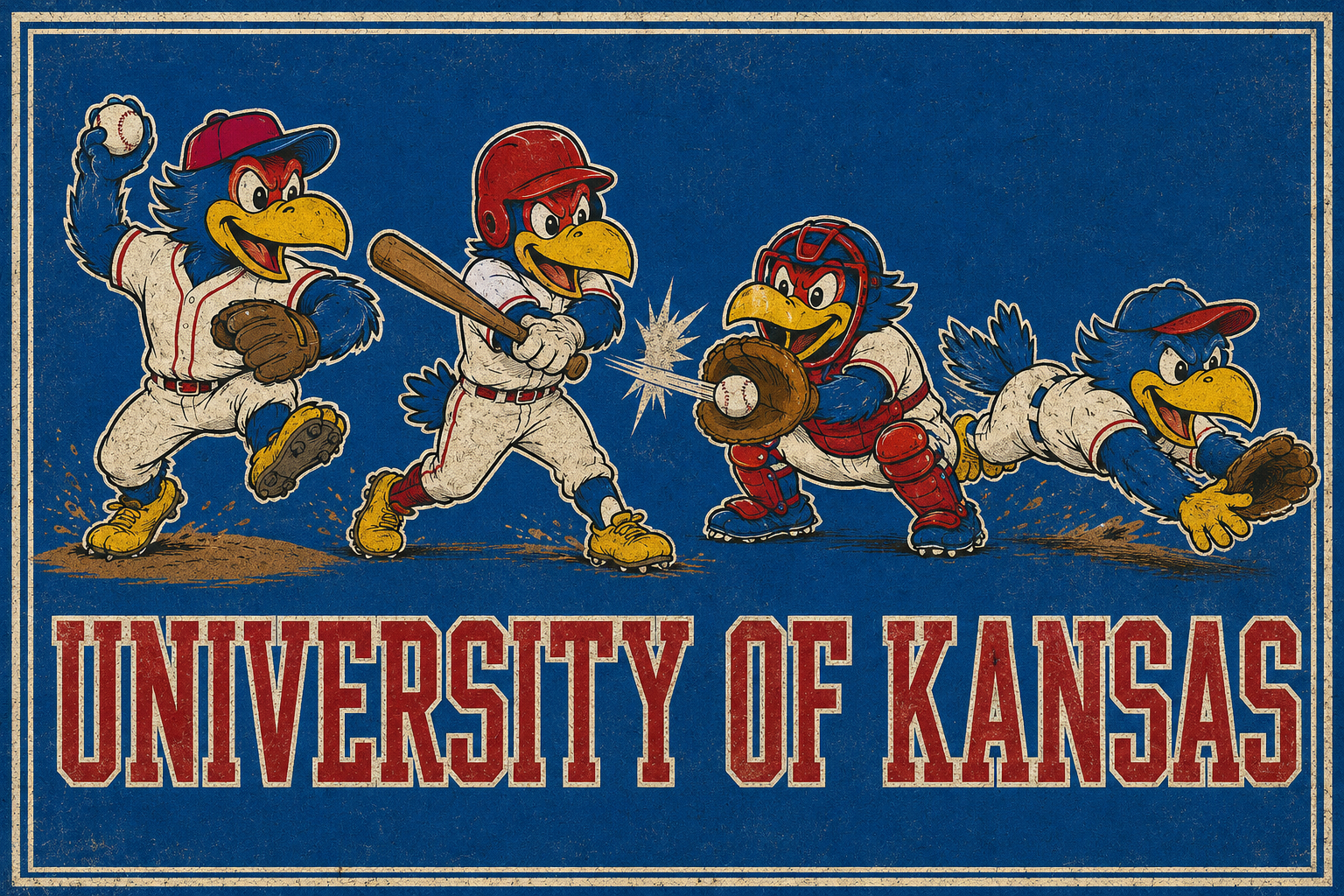 University of Kansas Baseball Jayhawks Vintage-Style Wall Art