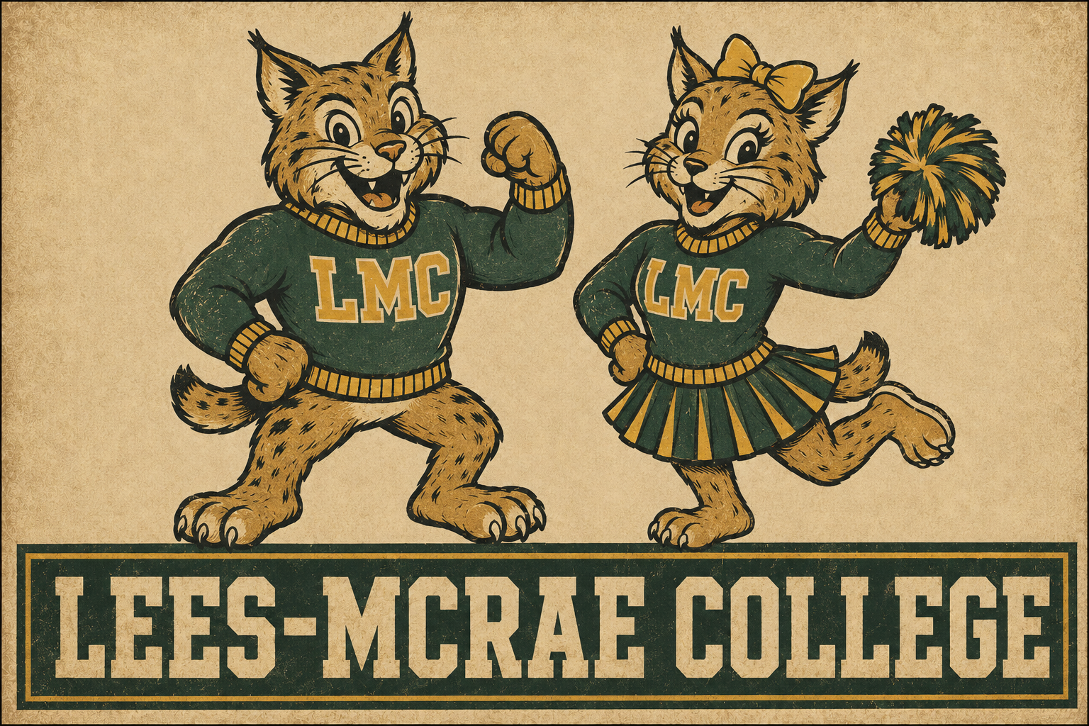 Lees-McRae College Wildcat Mascots Vintage-Style Wall Art