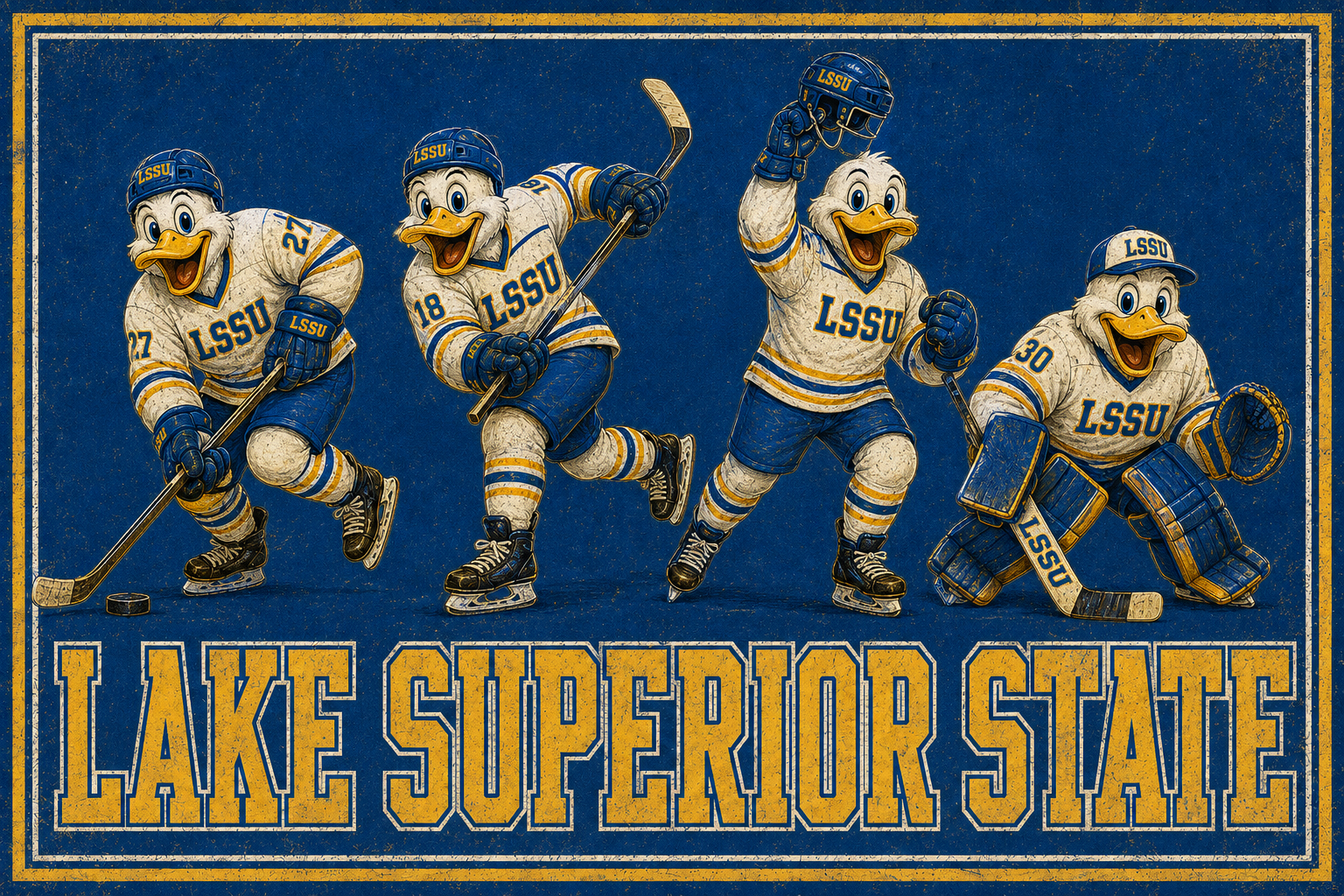 Lake Superior State Hockey Characters Vintage-Style Wall Art