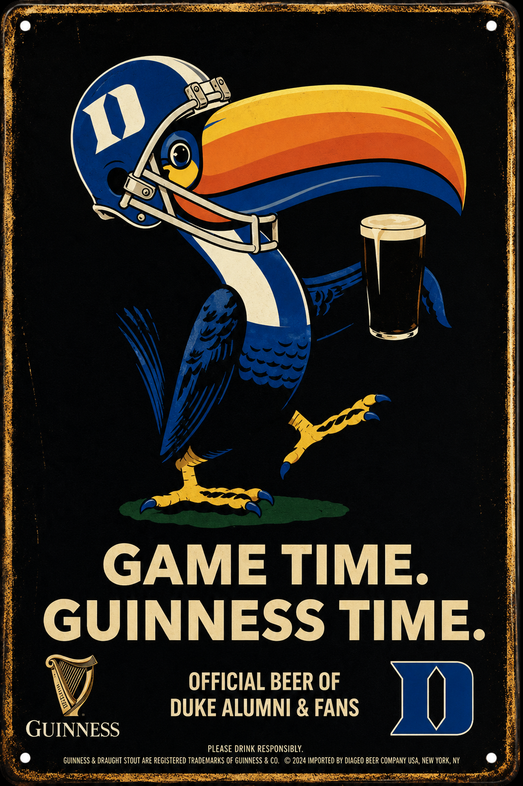 Helmeted Blue Bird Game Time Guinness Duke Wall Sign