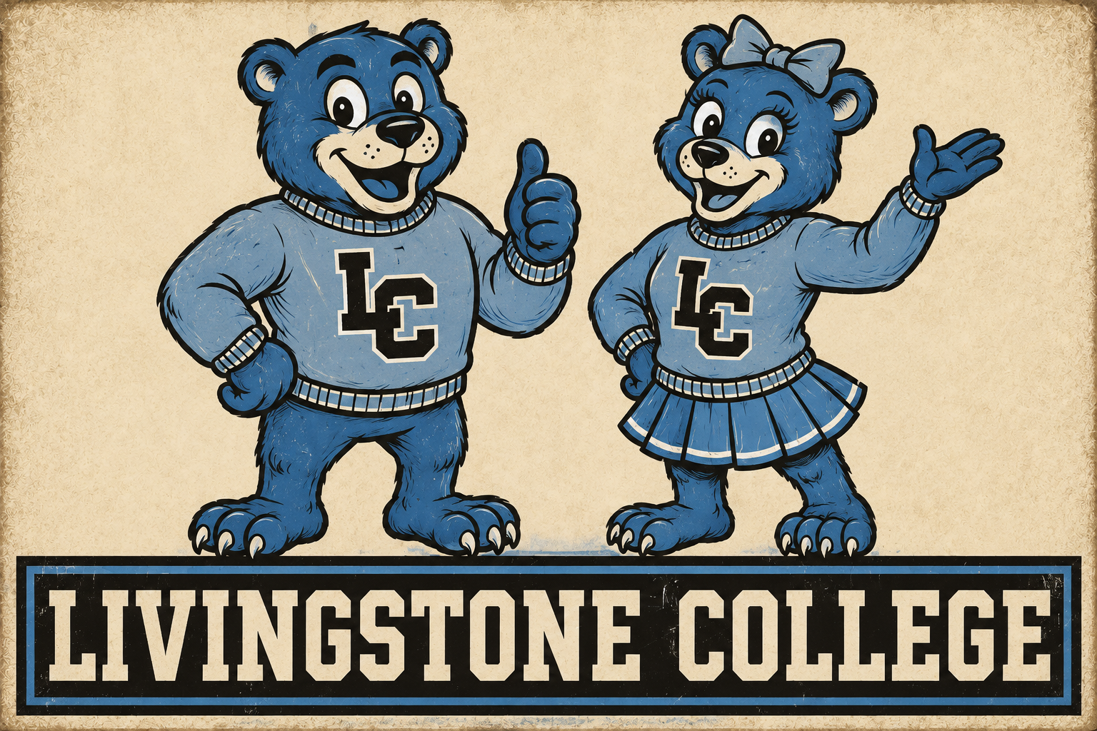 Livingstone College Blue Bear Couple Vintage-Style Wall Art