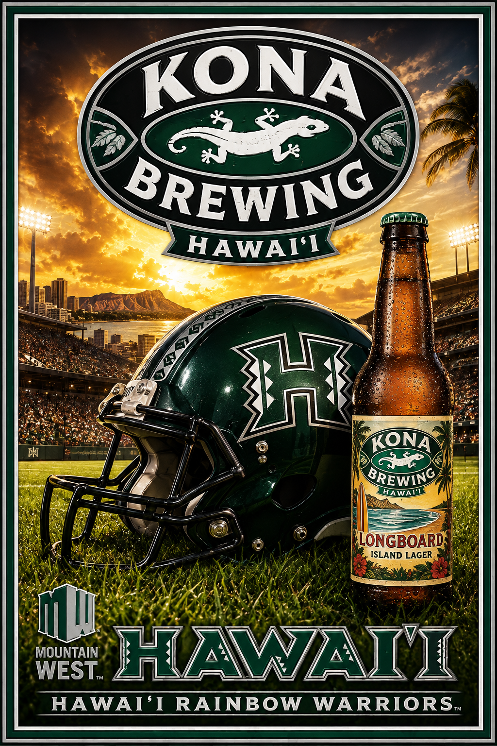 Kona Brewing Hawaii Football Sunset Wall Art