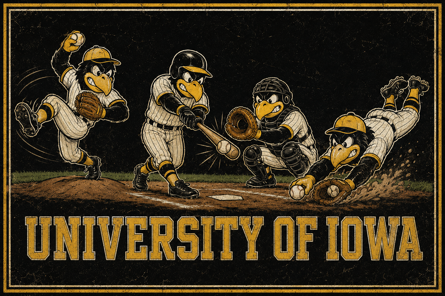 University of Iowa Baseball Cartoon Wall Art