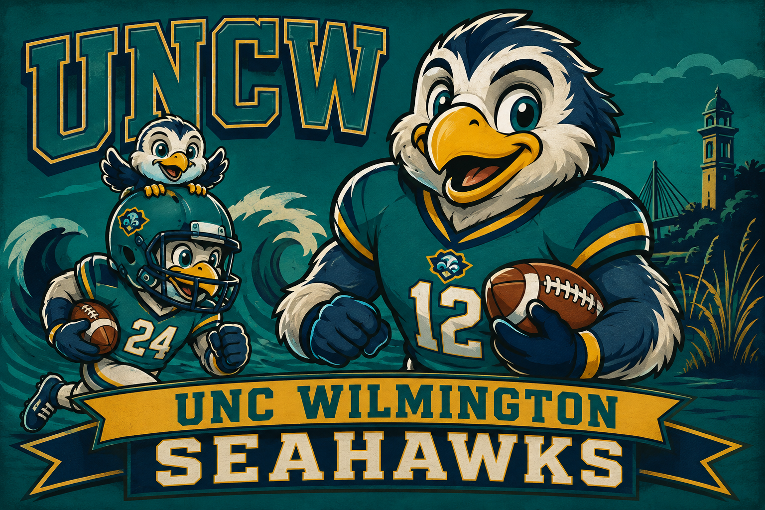 UNC Wilmington Seahawks Football Mascot Wall Art