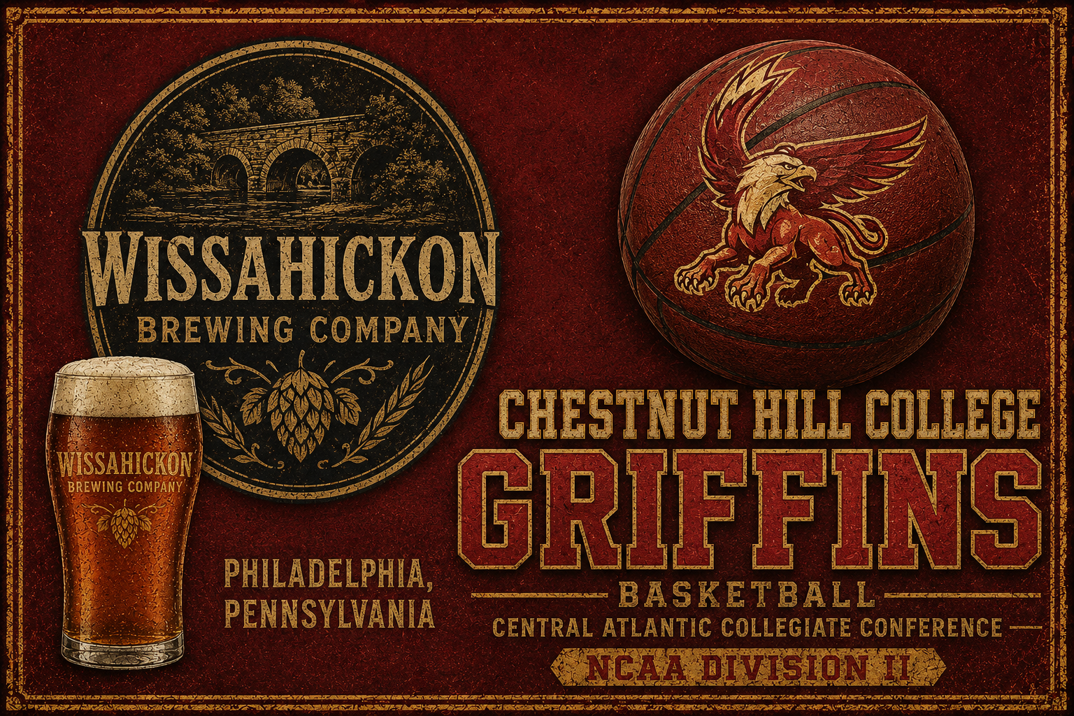 Wissahickon Brewing & Chestnut Hill Griffins Vintage-Style Wall Art