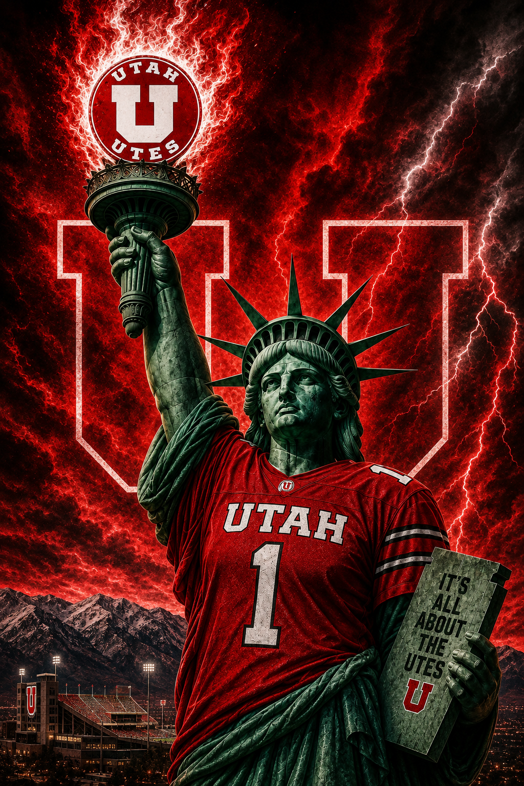 Utah Utes-Inspired Statue Football Poster Design