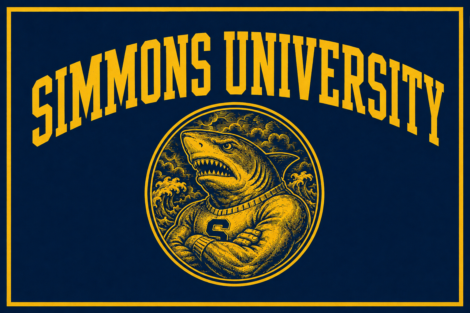Simmons University Shark Athlete Navy & Gold Wall Art