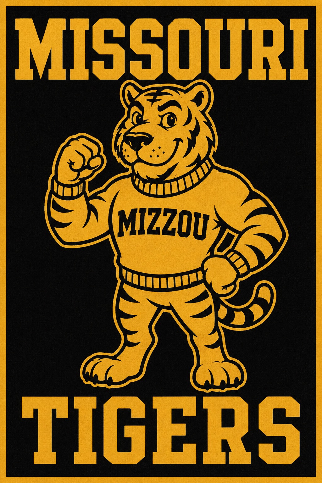 Missouri Tigers Gold and Black Cartoon Tiger Wall Art