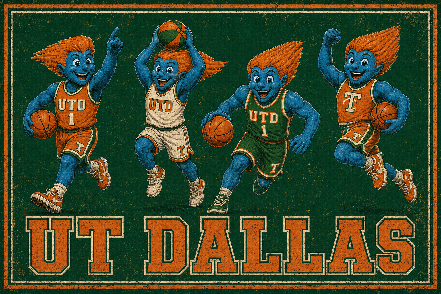 UT Dallas Basketball Trolls Vintage-Style Wall Art