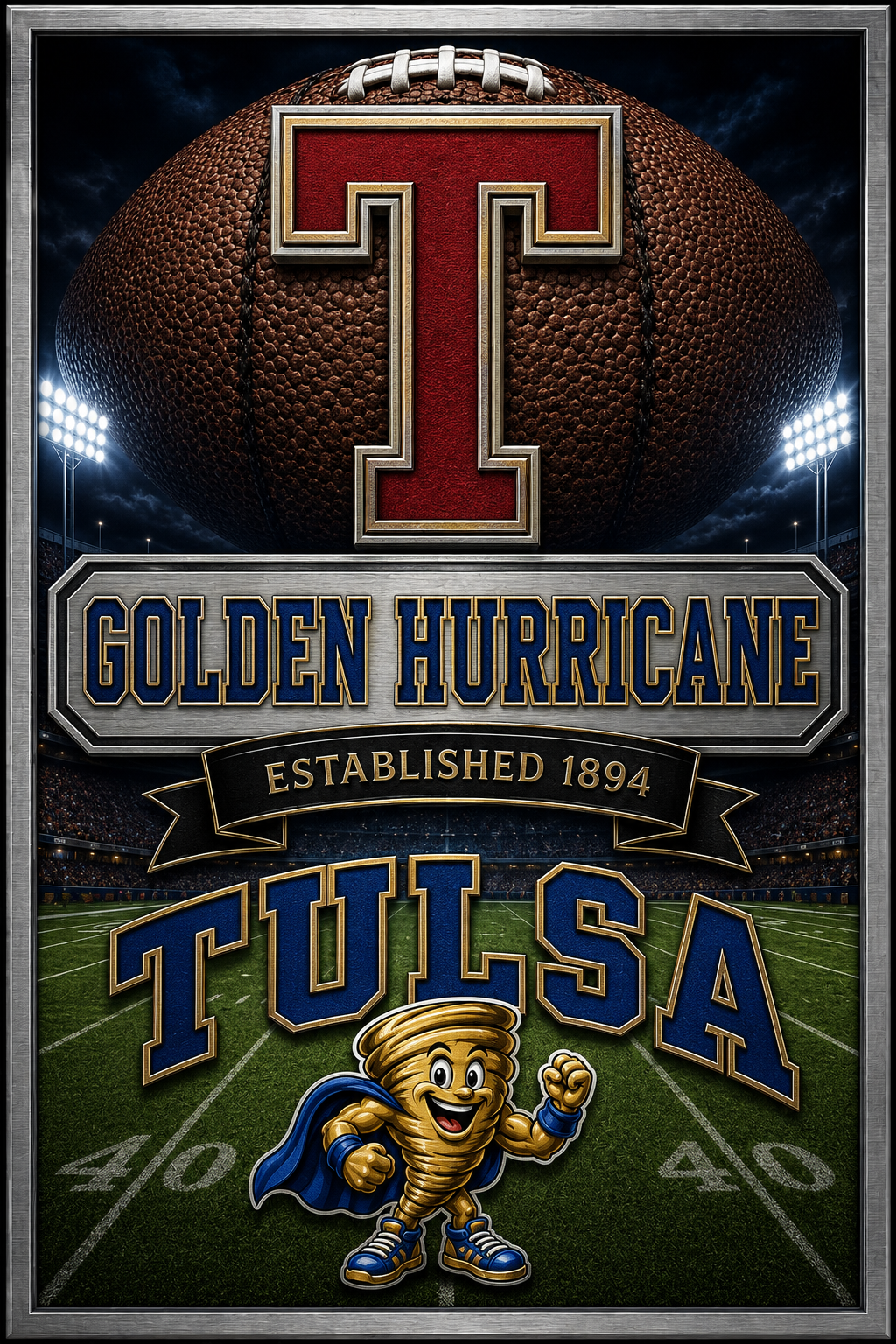 Golden Hurricane Tulsa Football Graphic Wall Art