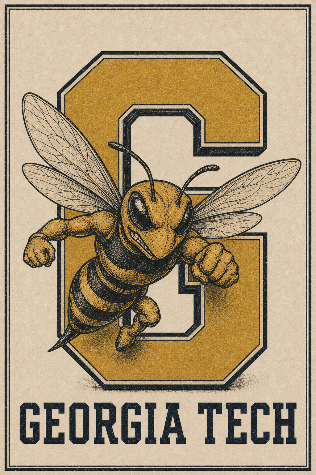 Georgia Tech Yellow Jacket Vintage-Style Wall Art Print