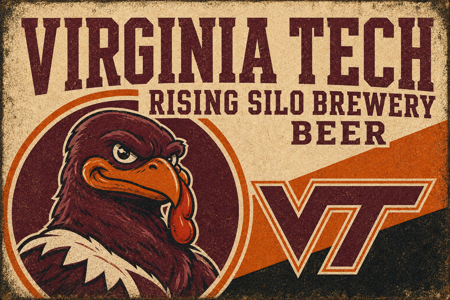Vintage-Style Virginia Tech Eagle Brewery Beer Sign