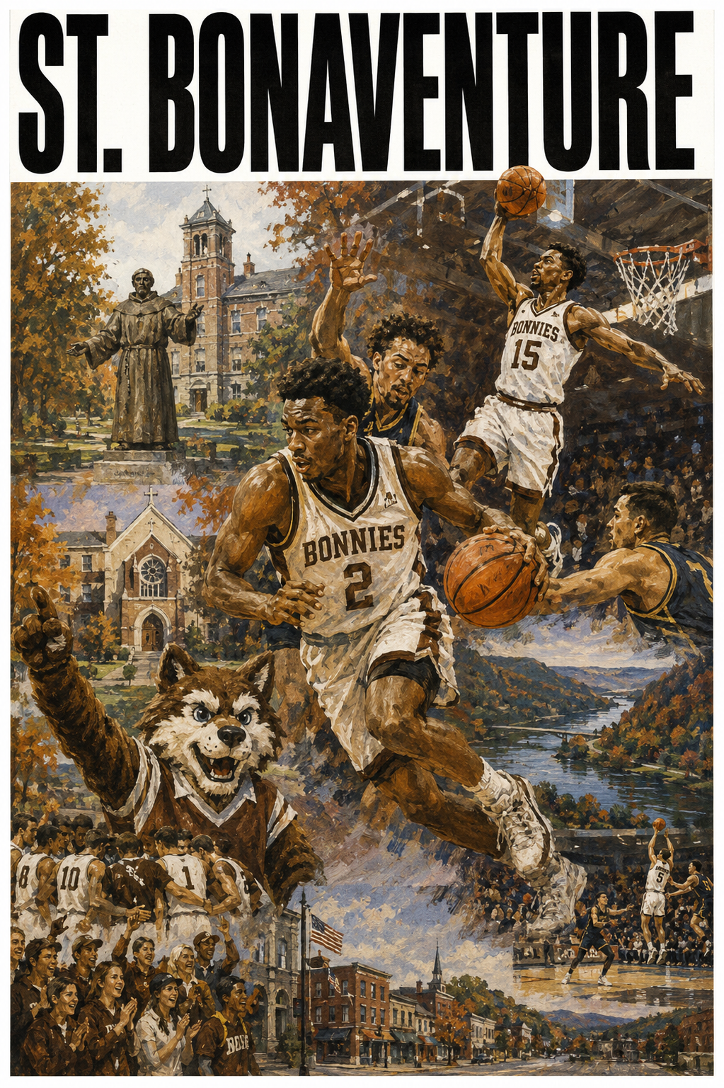 St. Bonaventure Basketball Scenic Collage Wall Art Print