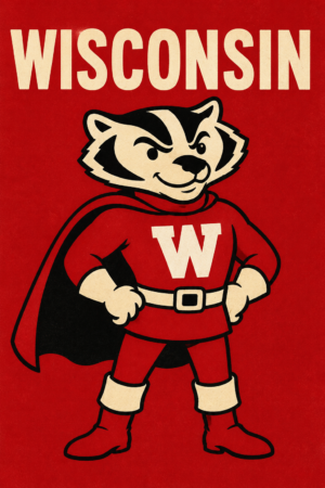 Wisconsin Badger Superhero Vintage-Style Wall Art