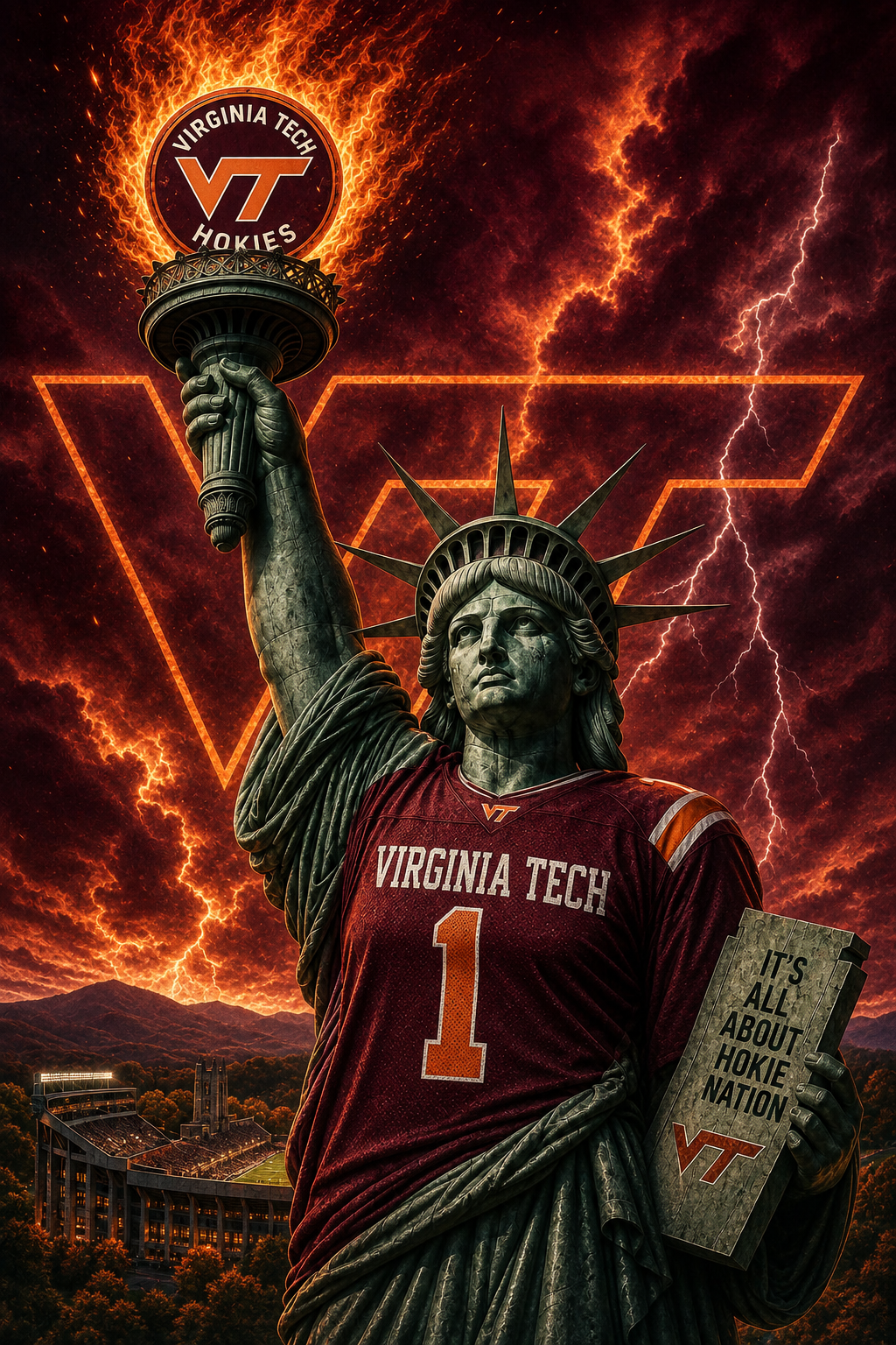 Virginia Tech Hokies Statue Storm Wall Art Print