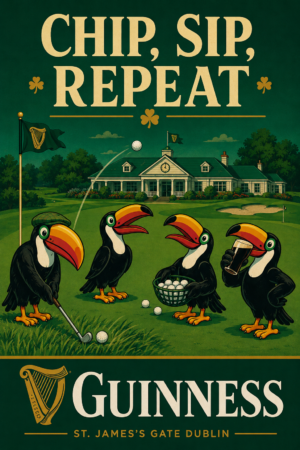 Chip, Sip, Repeat Golf Toucans Vintage-Style Wall Art