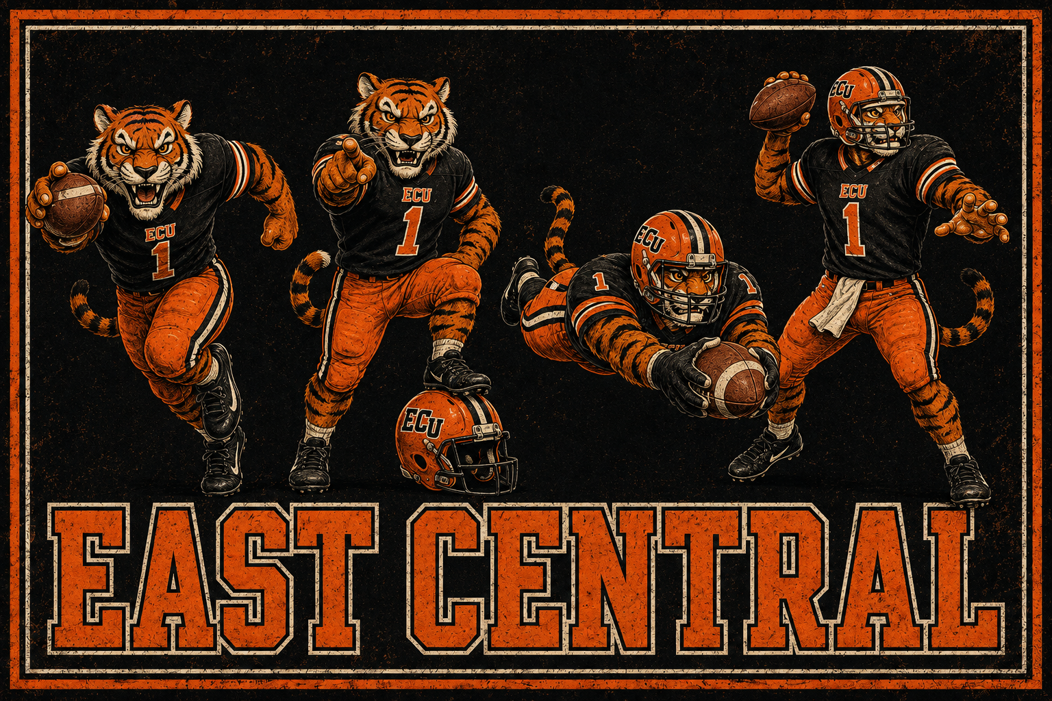 East Central Tigers Football Vintage-Style Wall Art Print