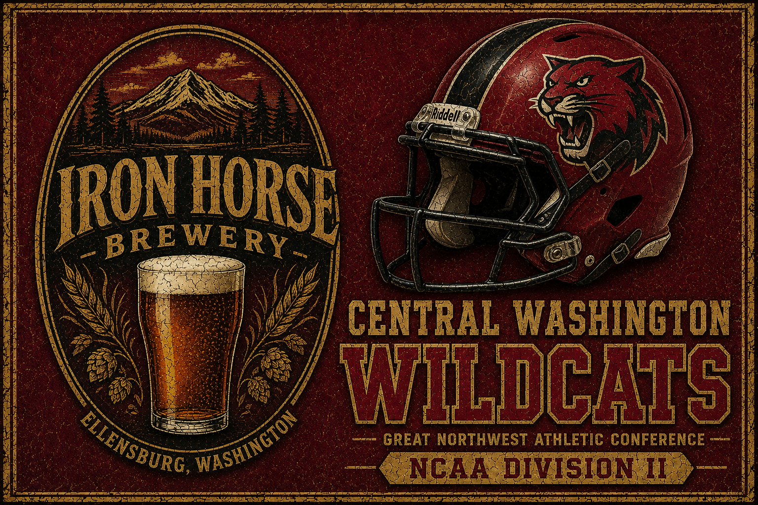 Iron Horse Brewery Central Washington Wildcats Vintage-Style Wall Art