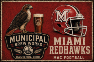 Miami RedHawks Eagle, Helmet and Brew Works Wall Art
