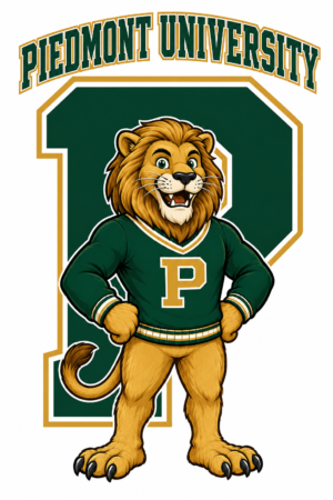 Piedmont University Green and Gold Lion Graphic