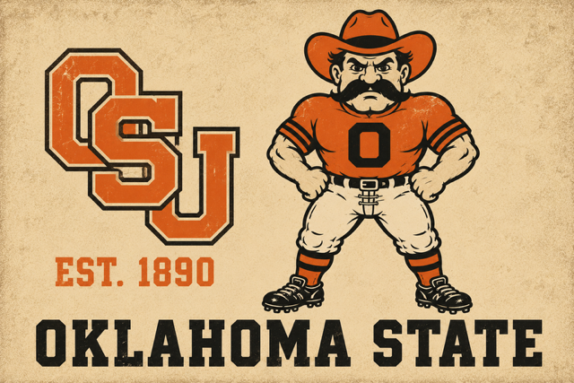 Vintage-Inspired Oklahoma State Cowboy Football Wall Art