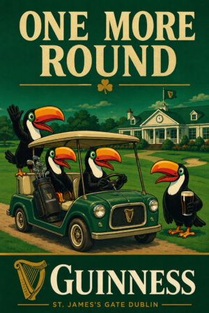One More Round Toucan Golf Cart Beer Poster