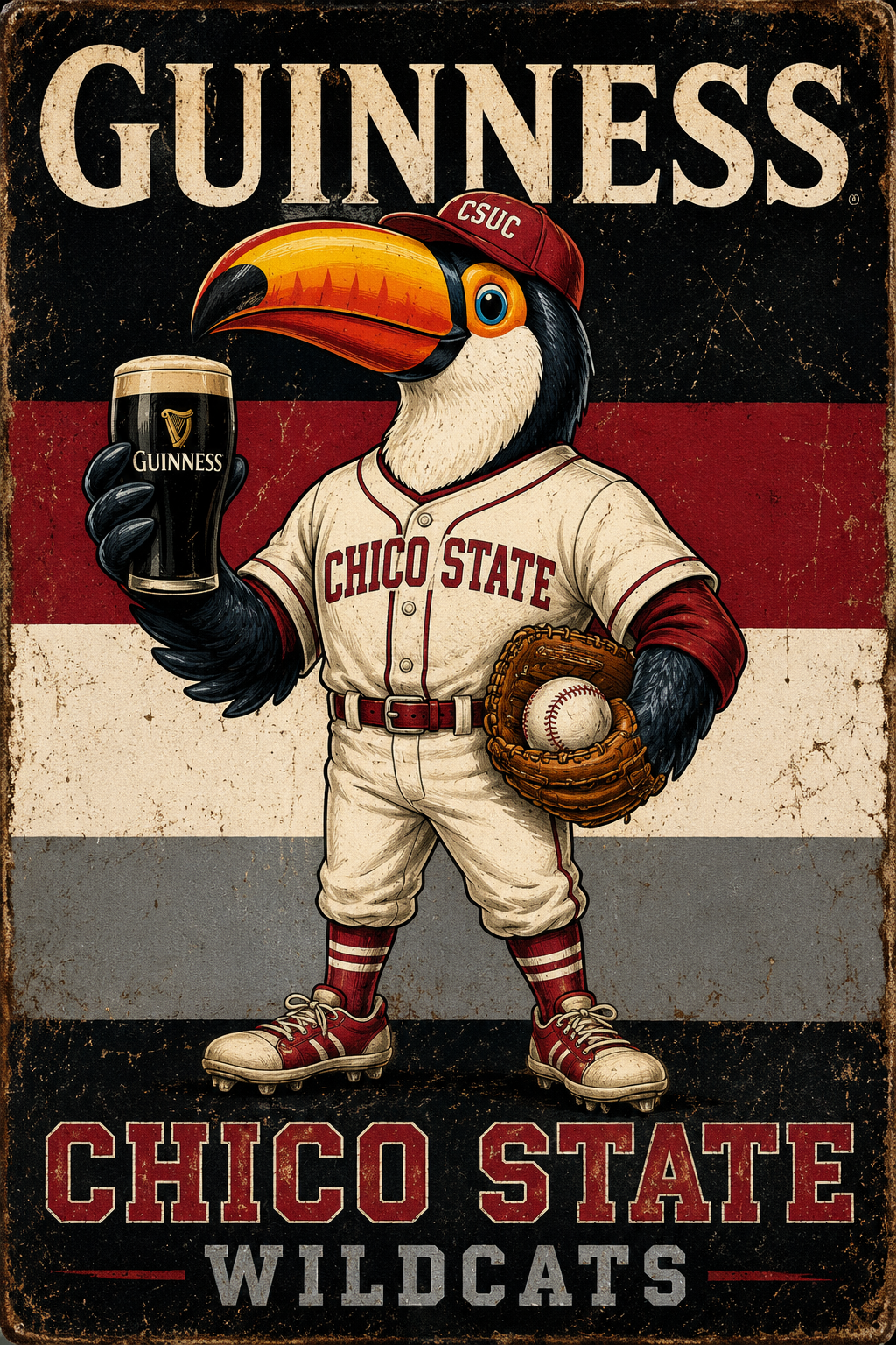 Guinness Chico State Wildcats Toucan Baseball Wall Art
