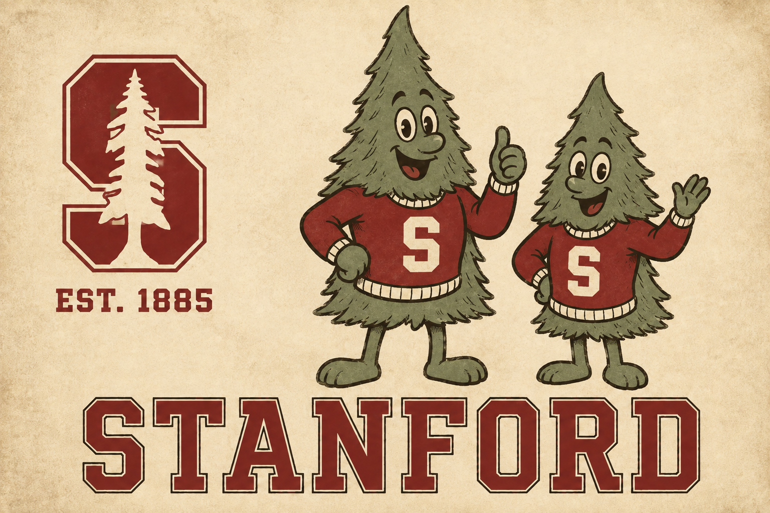 Stanford Cardinal Tree Mascots Vintage-Style Wall Art