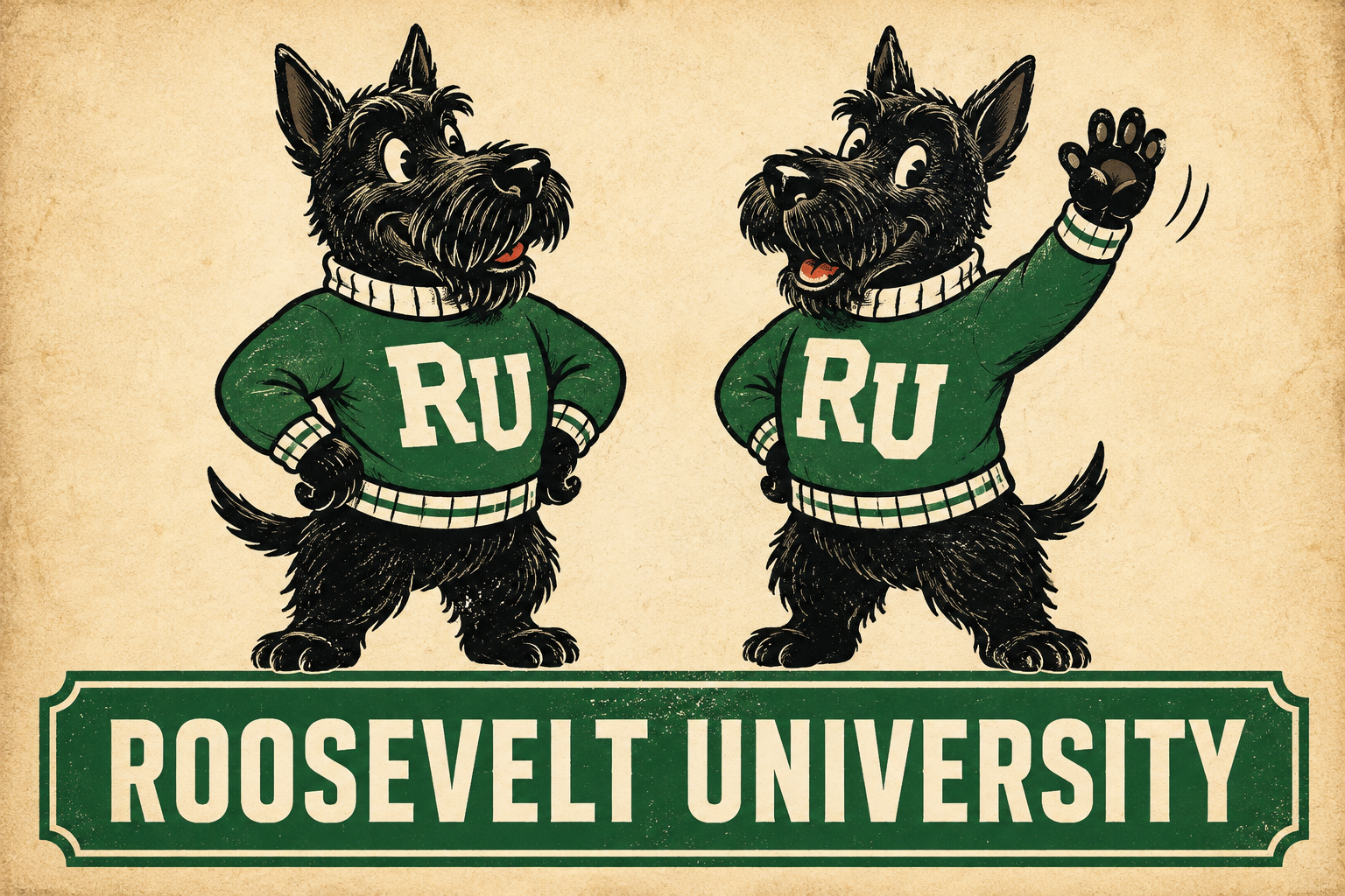 Roosevelt University Scottie Dogs Vintage-Style Wall Art