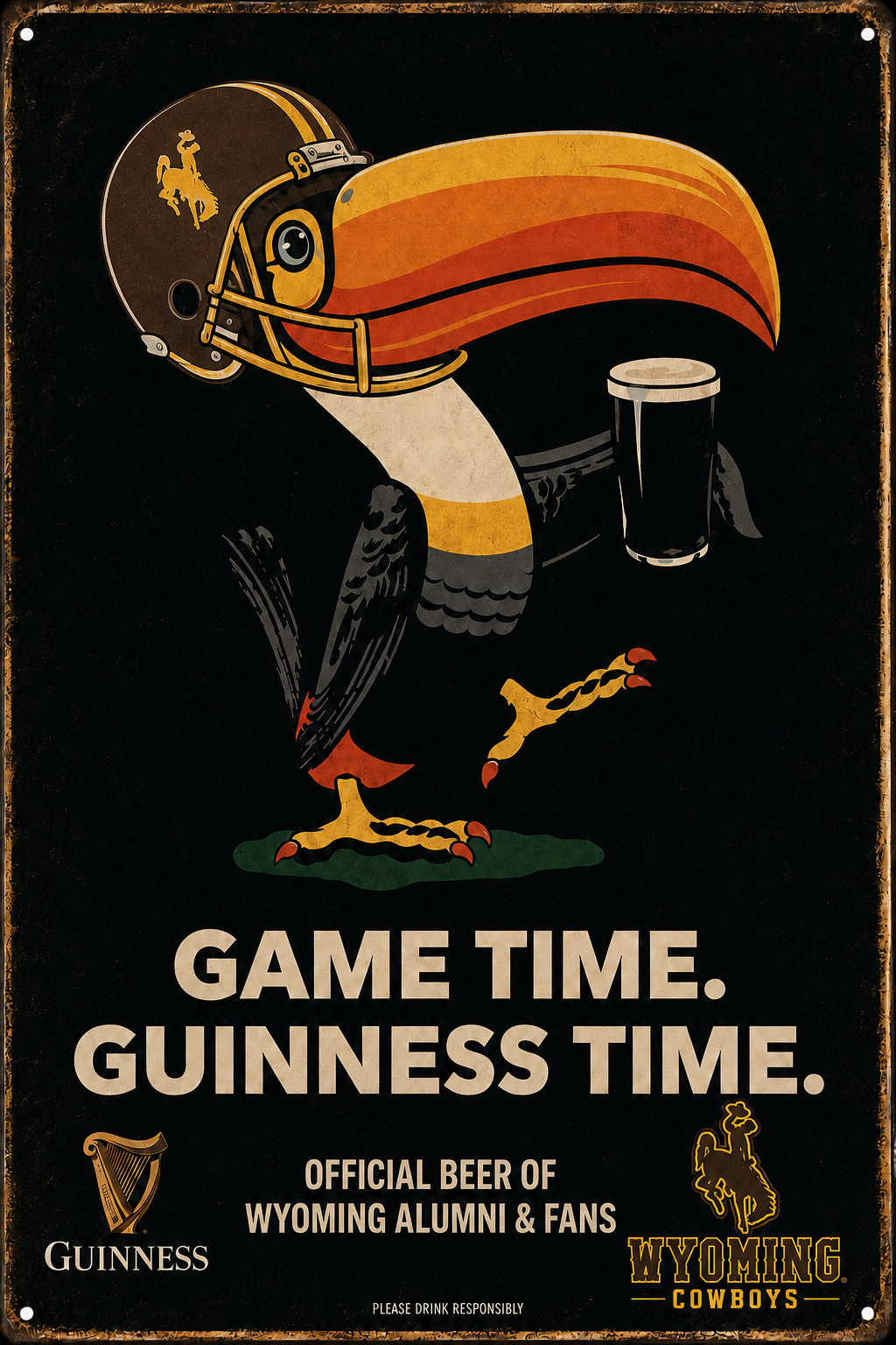 Guinness Wyoming Cowboys Game Time Vintage-Style Wall Sign