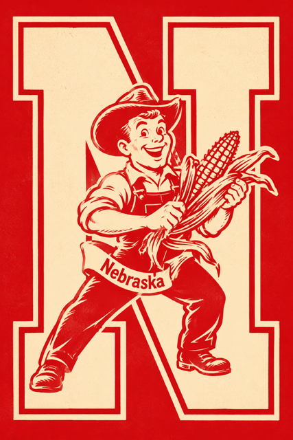 Nebraska Corn Farmer Red and Cream Graphic Wall Art