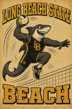 Long Beach State Shark Volleyball Retro Wall Art