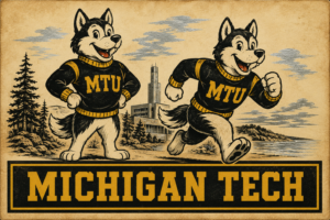 Michigan Tech MTU Wolf Mascot Vintage-Style Wall Sign