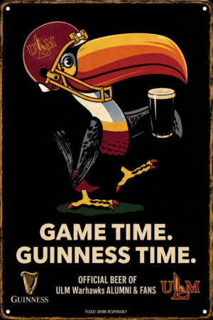 ULM Warhawks Game Time Guinness-Style Vintage Wall Sign