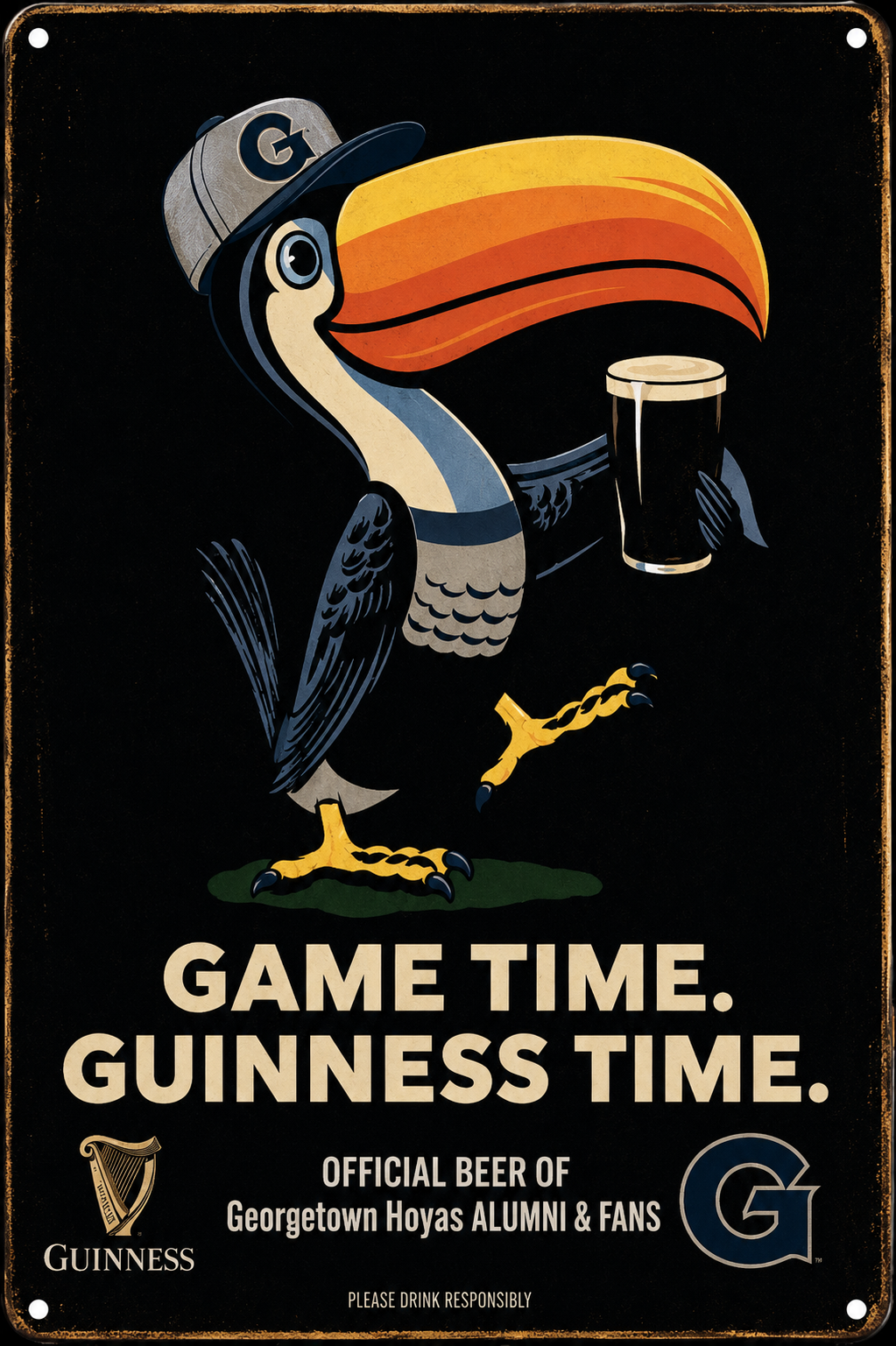 Guinness Georgetown Hoyas Game Time Metal-Style Sign