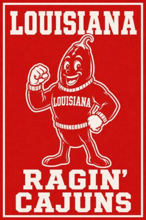 Louisiana Ragin' Cajuns Red and White Mascot Wall Art