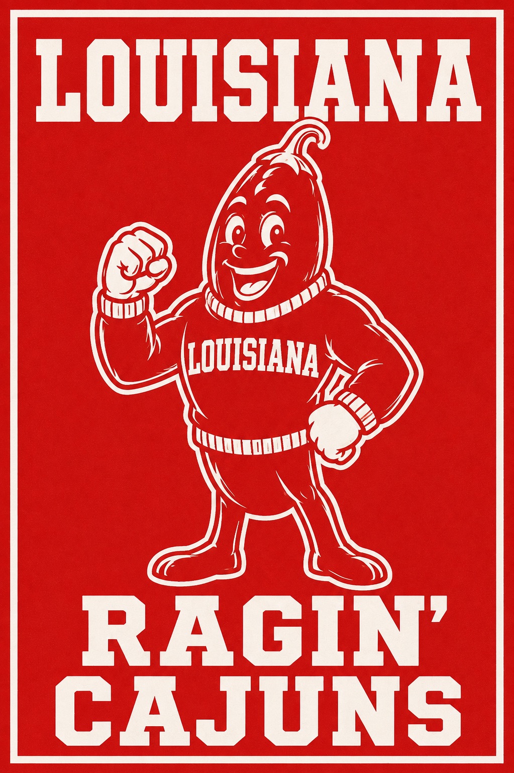 Louisiana Ragin’ Cajuns Red and White Mascot Wall Art