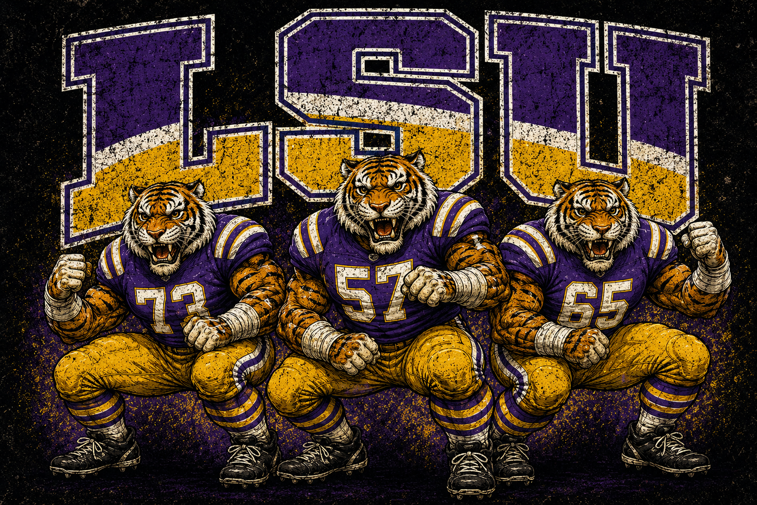Purple and Gold Tiger Football Trio Print